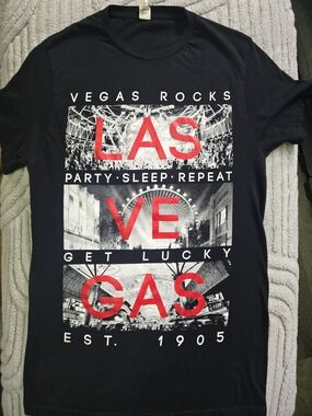 Las Vegas Graphic Tee - Black with Red & White Print